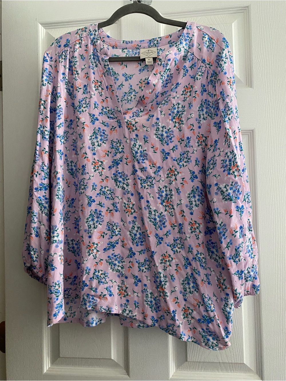 St. John's Bay Lavender-Pink Floral Notch V-Neck Blouse- XL